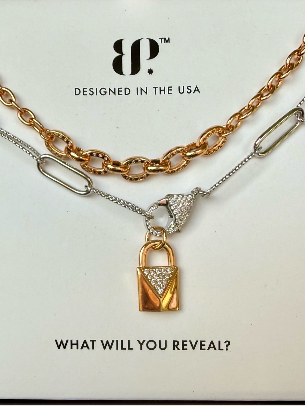 bp Two-Tone Gold and Silver Layered Padlock Necklace